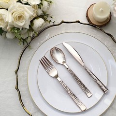 ROSE GOLD 24 Hammered Design 7″ Plastic CUTLERY Spoons Forks Knives Set Party