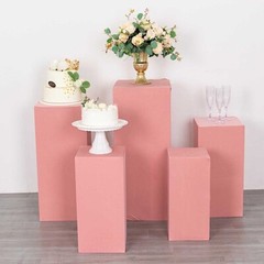 5 DUSTY ROSE Fitted Spandex Rectangular Display STAND COVERS Set Decorations