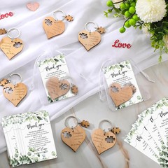 50 Sets Wedding Souvenir for Guests Includes Wood Heart Puzzle Keychain Cards an
