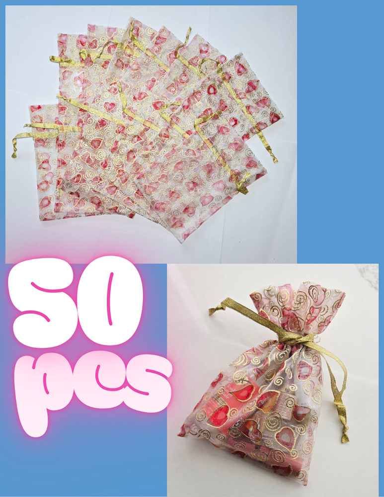 Gift Bags for Package Red Pink Heart Gift Pouch Candy Wedding Favor 5×7″ 50 pcs