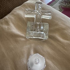 Clear Glass Cross Votive Tea Light Candle Holder With Candle