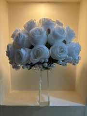 Luxury Silk White Rose Wedding Bouquet – Artificial Flowers With Crystal Handle
