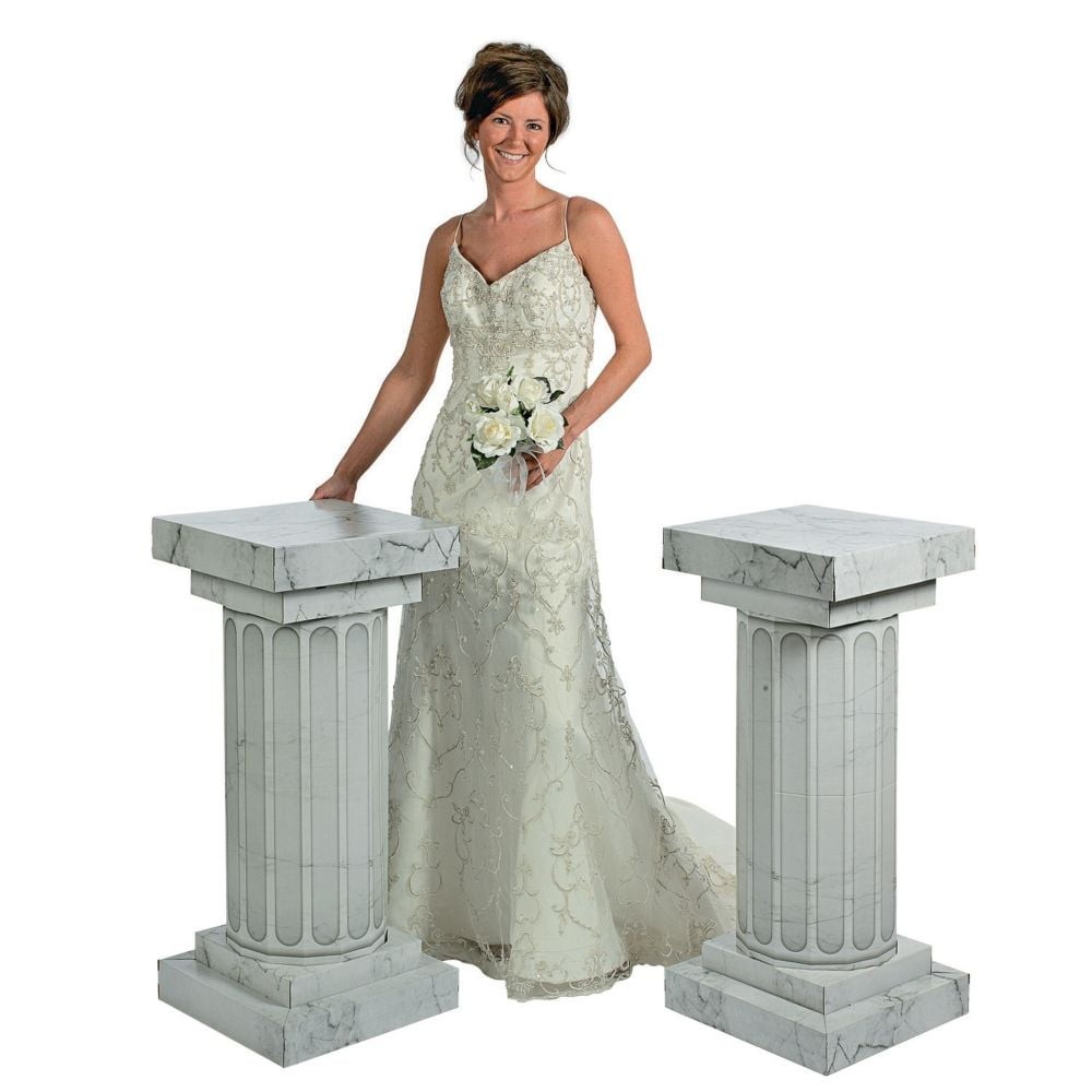 Fun Express 3 ft Marble-Look Fluted Cardboard Columns, 2 Piece Set, White