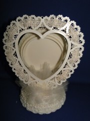 New Elegant Wedding ivory Picture Frame Caketop with decored heart Backing #138