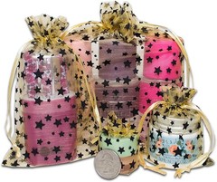 100-Pack 4×6 Sheer Organza Drawstring Gift Bags (Medium) – Metallic Stars (Go…