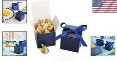 Creative Polka Dot Candy Boxes in Navy Blue – 50 Pack with Ribbon Included