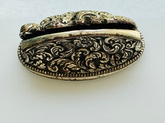 Vintage Silver Tone PLACE NAME HOLDER Heavy MARCASITE 2.25 x 1.25 x 1″ PAPYRUS