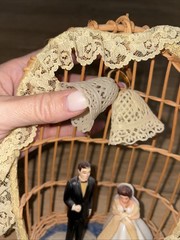 Bride & Groom Vintage Wedding Topper with a Bell and Arch Flowers Lace Tuxedo