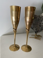 Two Vintage 1970’s Solid Brass Champagne Flutes Perfect for a Bride and Groom
