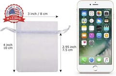 HRX Package 100pcs White Organza Jewelry Bags Drawstring 3 x 4 inch, Little Mesh