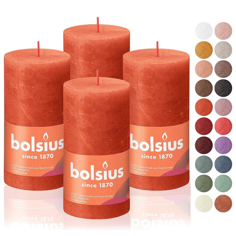 Bolsius 4 Pack Orange Rustic Pillar Candles – 2.75 X 5 Inches – Premium