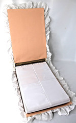 VTG Shabby Chic Photo Album Padded Floral Fabric Lace 3-Ring Binder 13.5×9 EUC