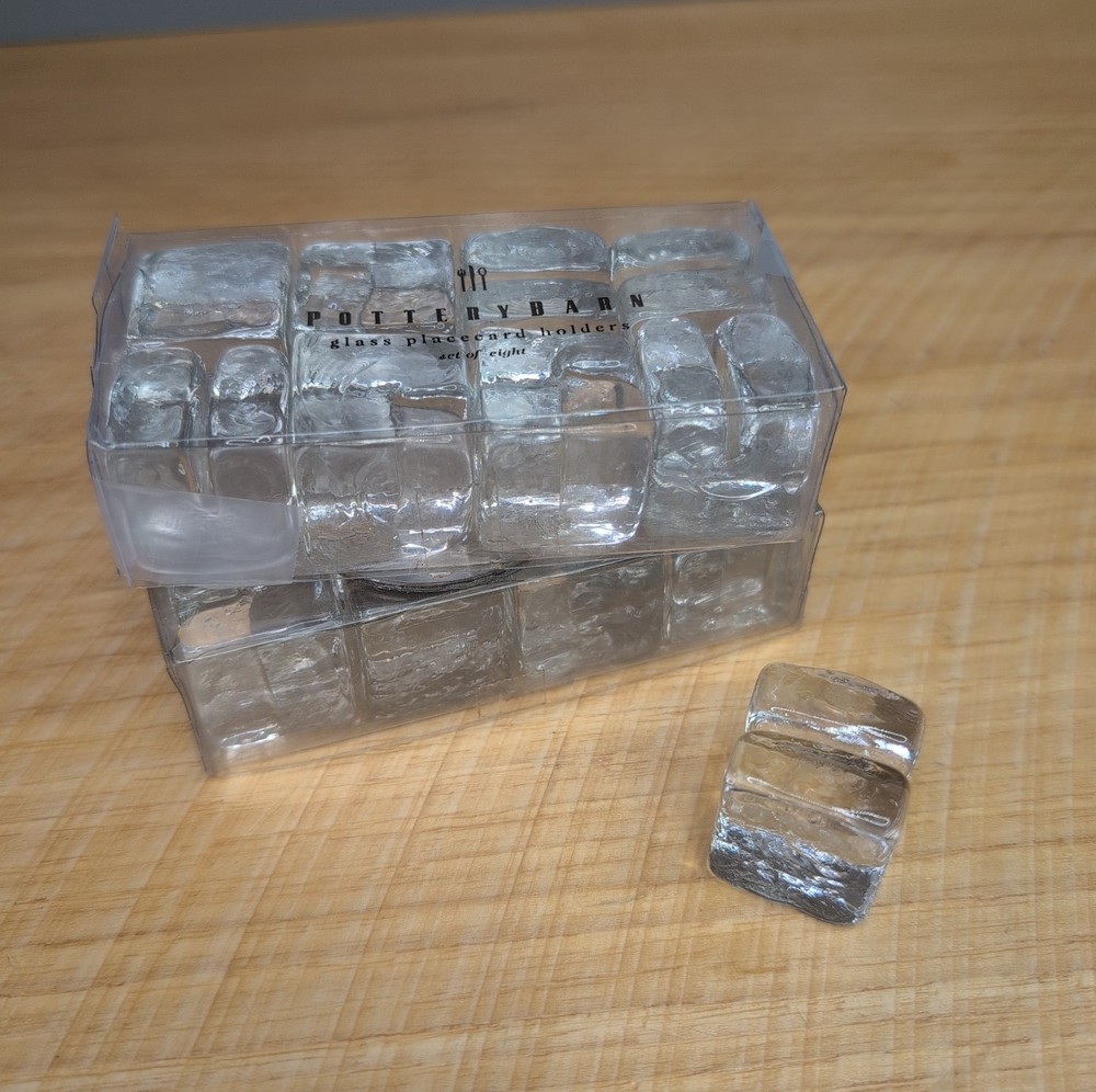 16 Pottery Barn Place Card Holders Clear Glass Cubes Wedding Shower Display Set