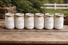 Set of 6 white chalk painted distressed mason jar vases…mix & match colors!
