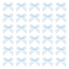 50 Pcs Mini Gingham Ribbon Bows 1.8 Inch Satin Ribbon Bows Light Blue White