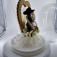 Roped with Love ~ Western Cake Topper Groom Black Cowboy Hat Bride in White READ