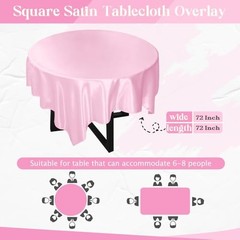 72 Inch Satin Square Tablecloth Overlay Pcs Square Tablecloth Cover, 6 Pink