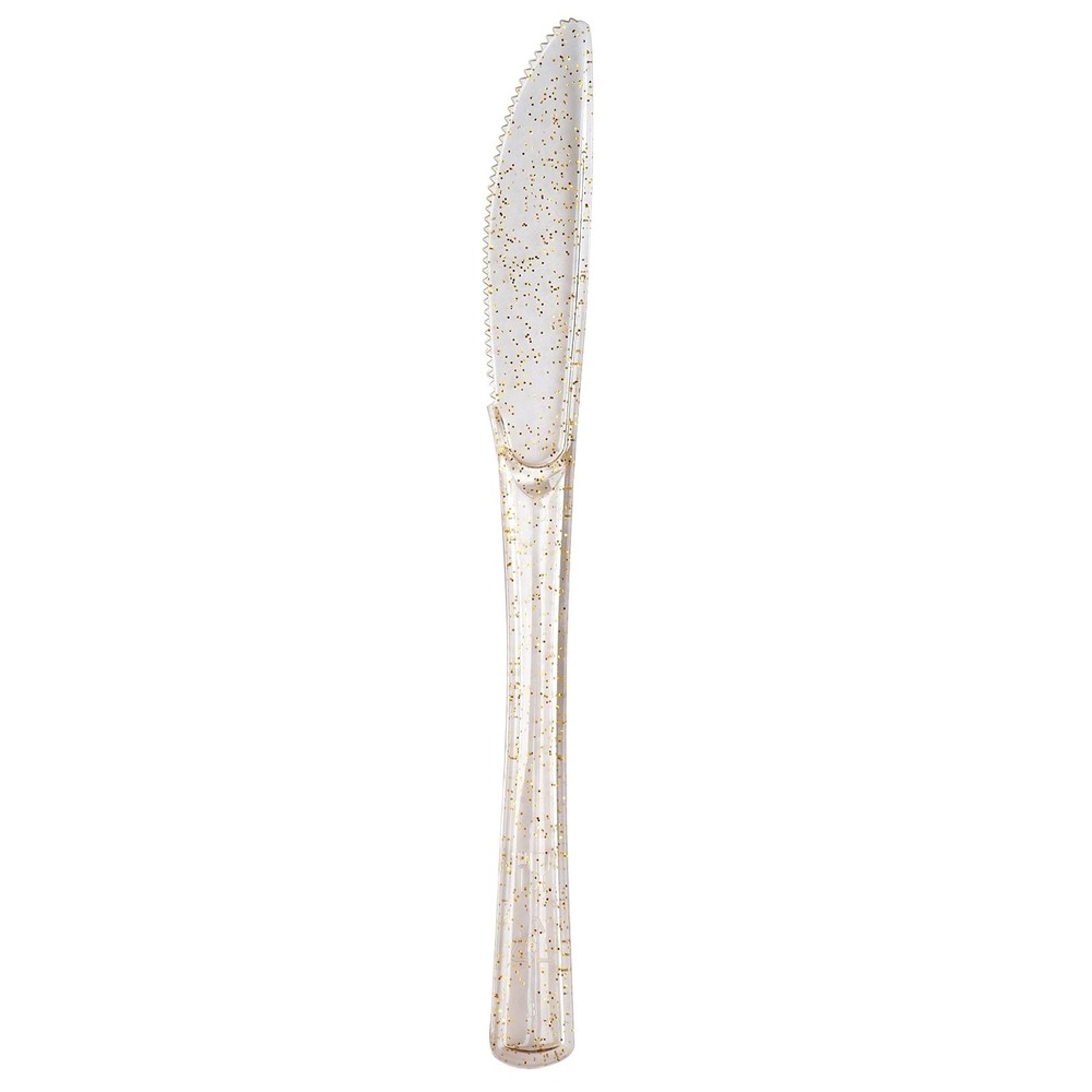 Clear Gold Glittered Dinner Knives Set Disposable Tableware Wedding Party