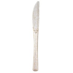 Clear Gold Glittered Dinner Knives Set Disposable Tableware Wedding Party