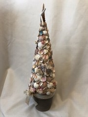 SEASHELL Topiary Tree Starfish Pink Beach CLAY POT Centerpiece Shore Ocean 18″