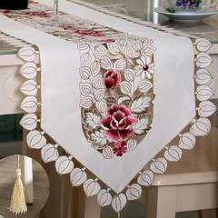 LeLehome 15 Inch X 58 Flowers Table Runner 15″ X 58″, White Leaves