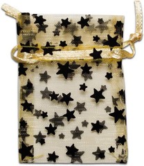100-Pack 4×6 Sheer Organza Drawstring Gift Bags (Medium) – Metallic Stars (Go…