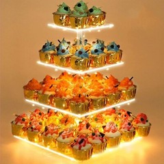 Luxury Cupcake Stand – LED Light Included – Premium Acrylic – Holds 52 Cupcakes