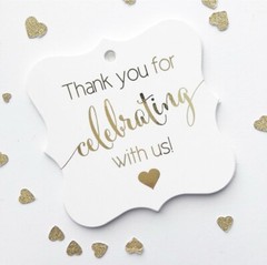Gold Foil Card-stock Party Favor Tags, Thanks for Celebrating with Us-Qty 32