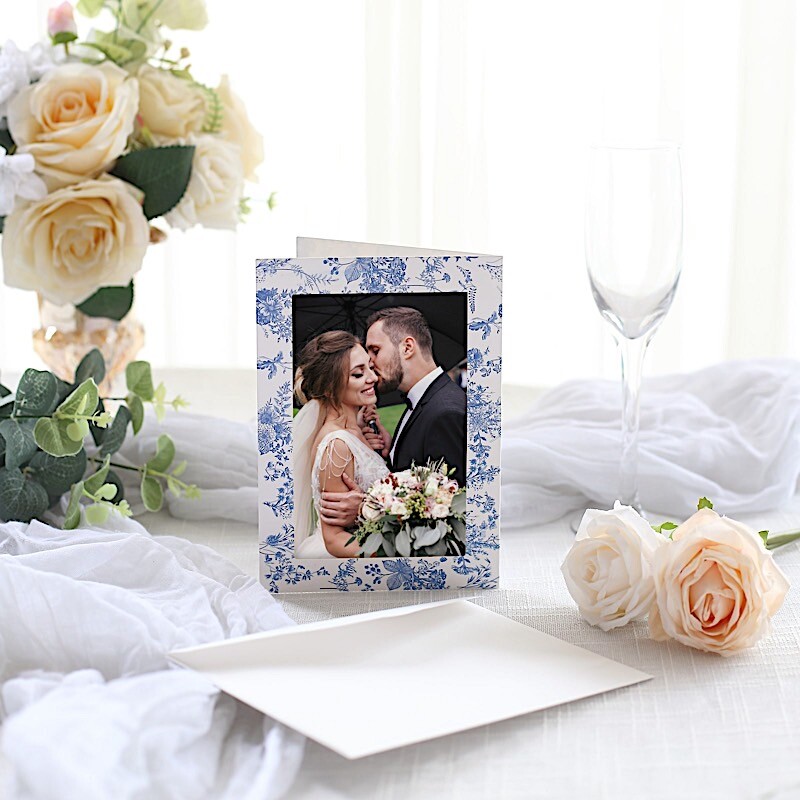 25 BLUE WHITE 7″ Paper Photo PICTURE FRAMES Cards Envelopes Favors Party Decor