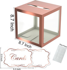 Rose Gold Clear Window Cards Box, Cards Receiving Box for Birthday, Wedding, Bri