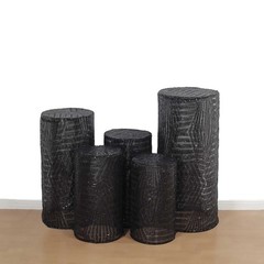 5 BLACK Geometric Sequins Cylinder Display STAND COVERS Set Party Decorations