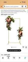 Gold Metal Rectangle Wedding Backdrop Stand Frame 6.6 ft x 3.3 ft