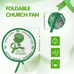 Marsui 12 Pcs Green Round Foldable Hand Fan Mental Health Awareness