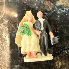 Vintage Mini Bride & Groom Wedding Cake Toppers,Minister& Girls Figurines￼.75″
