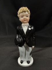 Vintage Lefton Porcelain Groom man in tuxedo pinstripe pants spaghetti hair 941