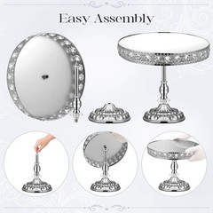 12-Piece Silver Cake Stand Set Vintage Cake Stand W/ Crystal Edge & Cupcake