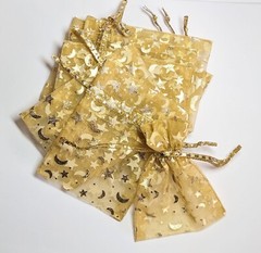 Organza Bags Print Gold Star Moon Organza Gift Pouch Candy Favor 3×4″ 24 pcs