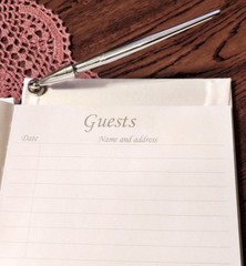 NIB VICTORIA LYNN WHITE GUEST BOOK & PEN SET ORGANZA BOW CROSS SHAPED BEAUTIFUL!