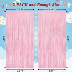 2 Pack Tinsel Backdrop Pastel Pink for Birthday Party