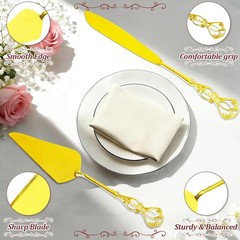 Gold Cake Cutting Set, 2 PCS Wedding Cake Knife and Server Set, Vintage Engra…