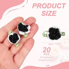 20 Pcs Ribbon Flowers, 1.2 in Fabric Flowers Satin Ribbon, White/Black