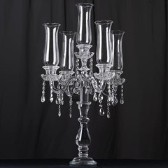 32″ Clear 5 Arm Crystal Glass Candelabra Hurricane Taper Candle Holder