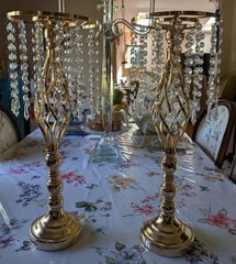 2-Pieces Crystal Wedding tassel Flower Stand Steel Wedding table Centerpieces
