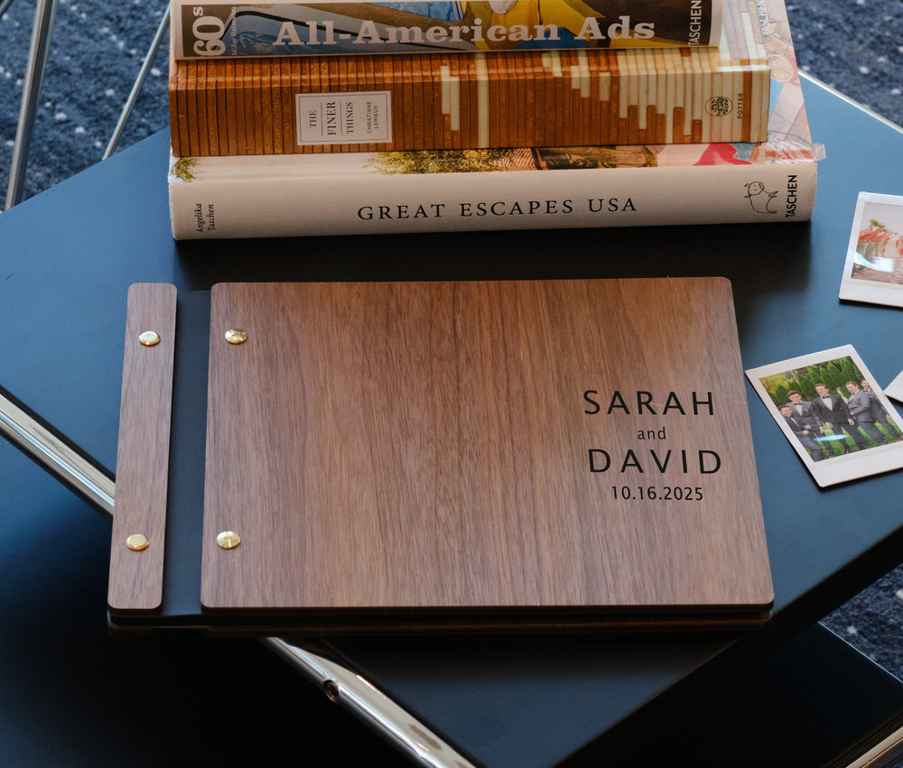 Custom Monogram Wooden Photo Album – Personalized Anniversary Keepsake Gift