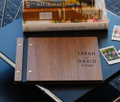 Rustic Custom Engraved Wooden Album – Personalized Couples Monogram Gift Book