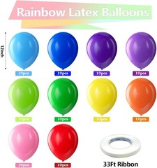 Bezente Assorted Rainbow Latex Balloons, 100 Pack 12 inch Round Helium Bright Co