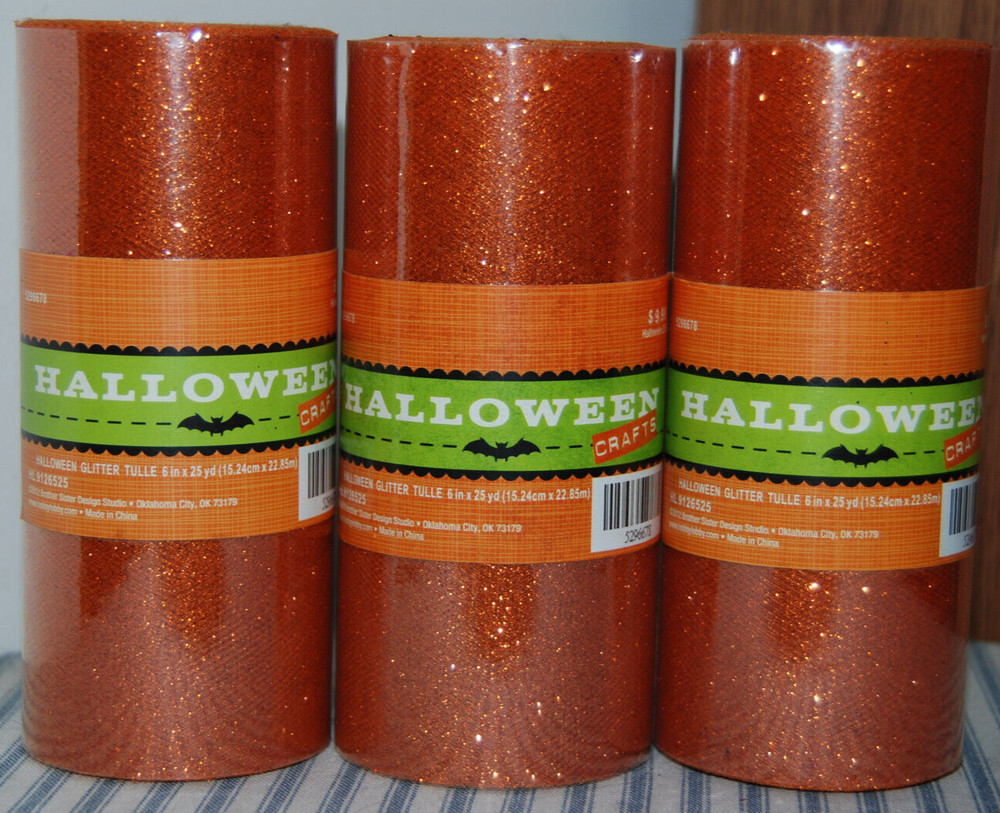 Orange Halloween Glitter Tulle – 6″ x 25 Yards – Set of 3 – Craft Supplies