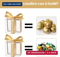 Adecortalk 50 Pcs Clear Favor Boxes, 2x2x2 Inch Clear Plastic Gift Box with Gold
