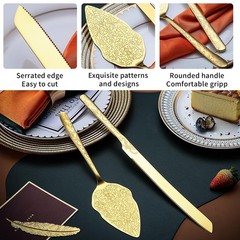 Elegant Gold Wedding Cake Knife & Server Set – Titanium Plated, Unique Design, D