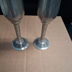 Pair of Mullingar Pewter Champagne Flutes Celtic theme Made In Ireland stamp 8″